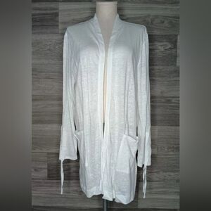 J Jill Love 100% Linen Long Cardigan Sweater Duster Open Front Size L New